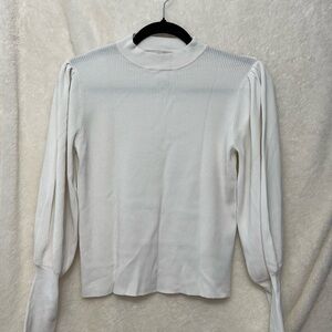 Zara Cream Ribbed Blouse with Puff Sleeves